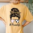 Soccer And Baseball Mom Messy Bun Leopard Women's Oversized Comfort T-Shirt Back Print Mustard