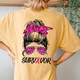 Survivor Breast Cancer Awareness Messy Bun Pink Ribbon Women's Oversized Comfort T-Shirt Back Print Mustard