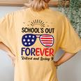 Teacher Schools Out Forever American Flag Sunglasses Women's Oversized Comfort T-Shirt Back Print Mustard