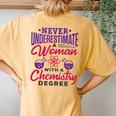 Never Underestimate A Woman With A Chemistry Degree Science Women's Oversized Comfort T-Shirt Back Print Mustard