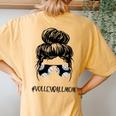 Volleyball Mom Messy Bun Aviator Glasses Mother Life Women's Oversized Comfort T-Shirt Back Print Mustard