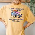 A Woman Cant Survive On Wine Alone Needs A Camper And A Dog Women's Oversized Comfort T-Shirt Back Print Mustard