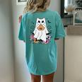 Cat Ghosts Boo Halloween Retro Pumpkin Floral Flowers Women's Oversized Comfort T-Shirt Back Print Chalky Mint