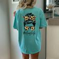 Classy Mom Life With Leopard Pattern Shades & Cool Messy Bun Women's Oversized Comfort T-Shirt Back Print Chalky Mint