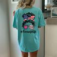 Happy July 4Th Firefighters Wife Life Messy Buns Flag Women's Oversized Comfort T-Shirt Back Print Chalky Mint