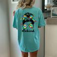 Be Kind Autism Awareness Messy Bun Girl Woman Women's Oversized Comfort T-Shirt Back Print Chalky Mint