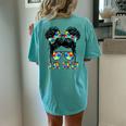 Be Kind Autism Awareness Messy Bun Girls Mom Mothers Women's Oversized Comfort T-Shirt Back Print Chalky Mint