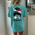 Panamanian Baseball Fan Girl Mom Messy Bun Panama Flag Women's Oversized Comfort T-Shirt Back Print Chalky Mint