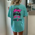 Survivor Breast Cancer Awareness Messy Bun Pink Ribbon Women's Oversized Comfort T-Shirt Back Print Chalky Mint