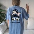 Chantilly-Tiffany Cat Mom Messy Bun Hair Glasses Women's Oversized Comfort T-Shirt Back Print Blue Jean