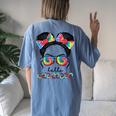 First Day Of School Hello 4Th Grade Messy Bun Girls Women's Oversized Comfort T-Shirt Back Print Blue Jean