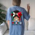 Messy Bun Mexican Flag Independence Day Woman Vintage Women's Oversized Comfort T-Shirt Back Print Blue Jean