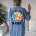 One Thankful Teacher Thanksgiving Turkey Cute Crayon Pencil Women's Oversized Comfort T-Shirt Back Print Blue Jean
