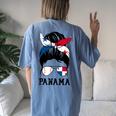 Panamanian Baseball Fan Girl Mom Messy Bun Panama Flag Women's Oversized Comfort T-Shirt Back Print Blue Jean