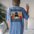 Never Underestimate An Old Woman With Dogs & Quilting Skills Women's Oversized Comfort T-Shirt Back Print Blue Jean