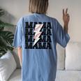 Baseball Mama Distressed Lightning Bolt Mom Women's Oversized Comfort T-Shirt Back Print Moss