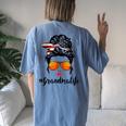 Basketball Grandma Life Messy Bun American Flag Bandana Women's Oversized Comfort T-Shirt Back Print Moss