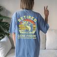 Bass Fish Papa Grandpa Retirement Retired Gone Fishing Women's Oversized Comfort T-Shirt Back Print Moss