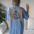Checkered Daisy Ghost Floral Ghost Halloween Groovy Ghost Women's Oversized Comfort T-Shirt Back Print Moss