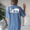 Cowgirl Horse Praying Cross Back Printed Women's Oversized Comfort T-Shirt Back Print Moss