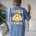 First Grade Vibes Smile Face 1St Grade Team Back To School Women's Oversized Comfort T-Shirt Back Print Moss