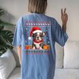 French Bulldog Christmas Santa Hat Ugly Christmas Sweater Women's Oversized Comfort T-Shirt Back Print Moss