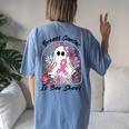 Groovy Breast Cancer Is Boo Sheet Ghost Halloween Women's Oversized Comfort T-Shirt Back Print Moss