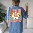 Groovy Preschool Cute Back To School First Day Of Pre K Women's Oversized Comfort T-Shirt Back Print Moss