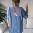 Hippie Face Baseball Mom Game Day Retro Groovy Women's Oversized Comfort T-Shirt Back Print Moss