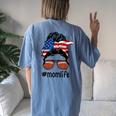 Mom Life Football Mom American Flag Messy Bun Women's Oversized Comfort T-Shirt Back Print Moss