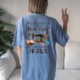 All I Need Today Is A Little Bit Of Quilting And Whole Jesus Women's Oversized Comfort T-Shirt Back Print Moss