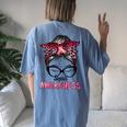 Sepsis Awareness Red Ribbon Leopard Messy Bun Women's Oversized Comfort T-Shirt Back Print Moss