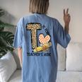 T Is For Teacher’S Aide Back To First Day Of School Leopard Women's Oversized Comfort T-Shirt Back Print Moss