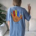 Thanksgiving Hand Turkey Thanksgiving Teacher Thankful Women's Oversized Comfort T-Shirt Back Print Moss
