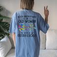 Never Underestimate An Old Woman With A Guitar And Dogs Women's Oversized Comfort T-Shirt Back Print Moss