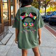First Day Of School Hello 4Th Grade Messy Bun Girls Women's Oversized Comfort T-Shirt Back Print Moss