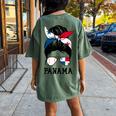 Panamanian Baseball Fan Girl Mom Messy Bun Panama Flag Women's Oversized Comfort T-Shirt Back Print Moss