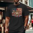Funny 4Th Of July Merica Highland Cow America Flag Big and Tall Men Graphic T-shirt