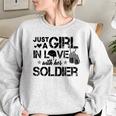 Just A Girl In Love With Her Soldier Army Girlfriend Wife Women Oversized Sweatshirt Light Blue