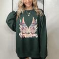 Retro Freedom American Flag Wings 4Th Of July Fourth Of July Freedom Funny Gifts Women Oversized Sweatshirt Forest