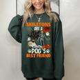 Skeletons Pug Is Friends Funny Halloween Costume Women Oversized Sweatshirt Forest