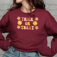Groovy Trick Or Treat Retro Vintage Halloween Retro Vibes Halloween Funny Gifts Women Oversized Sweatshirt Maroon Groovy Trick Or Treat Retro Vintage Halloween Retro Vibes Halloween Funny Gifts Women Oversized Sweatshirt Maroon
