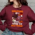Skeletons Pug Is Friends Funny Halloween Costume Women Oversized Sweatshirt Maroon