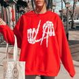 Cute Freaky Los Angeles Hand Sign Skeleton La Gift Women Oversized Sweatshirt Red