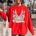 Fourth Of July Fourth Of July Freedom American Wings Freedom Funny Gifts Women Oversized Sweatshirt Red