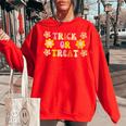 Groovy Trick Or Treat Retro Vintage Halloween Retro Vibes Halloween Funny Gifts Women Oversized Sweatshirt Red Groovy Trick Or Treat Retro Vintage Halloween Retro Vibes Halloween Funny Gifts Women Oversized Sweatshirt Red