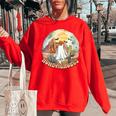 Howdy Ghouls Retro Western Country Cowboy Cowgirl Halloween Women Oversized Sweatshirt Red