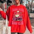 Salem Witch Book Club Halloween Skeleton Reading Season Reading Funny Designs Funny Gifts Women Oversized Sweatshirt Red