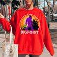 Vintage Bigfoot Halloween Trick Or Treating Halloween Funny Gifts Women Oversized Sweatshirt Red