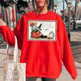 Vintage Halloween Trick Or Treating Ghost & Witch 1923 Halloween Funny Gifts Women Oversized Sweatshirt Red
